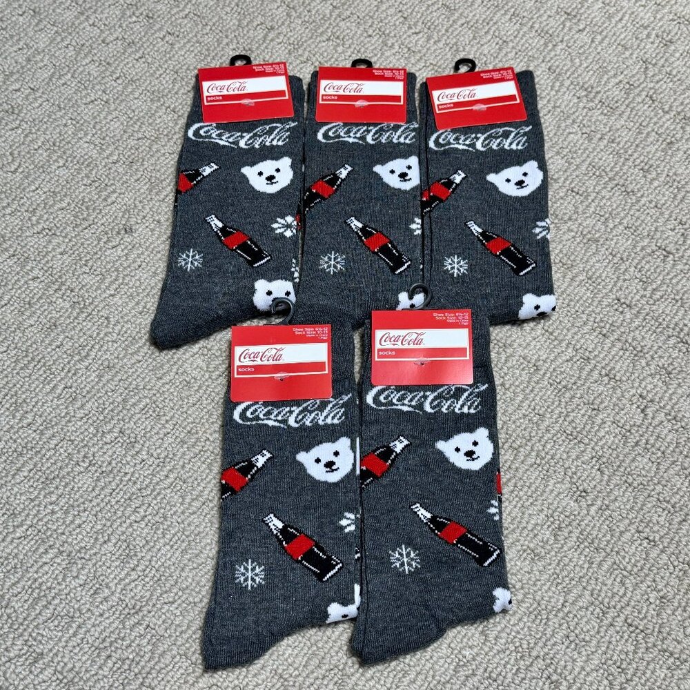 5 Coca Cola New Novelty Crew Socks Size 6-12/13 - Men's/Women's -